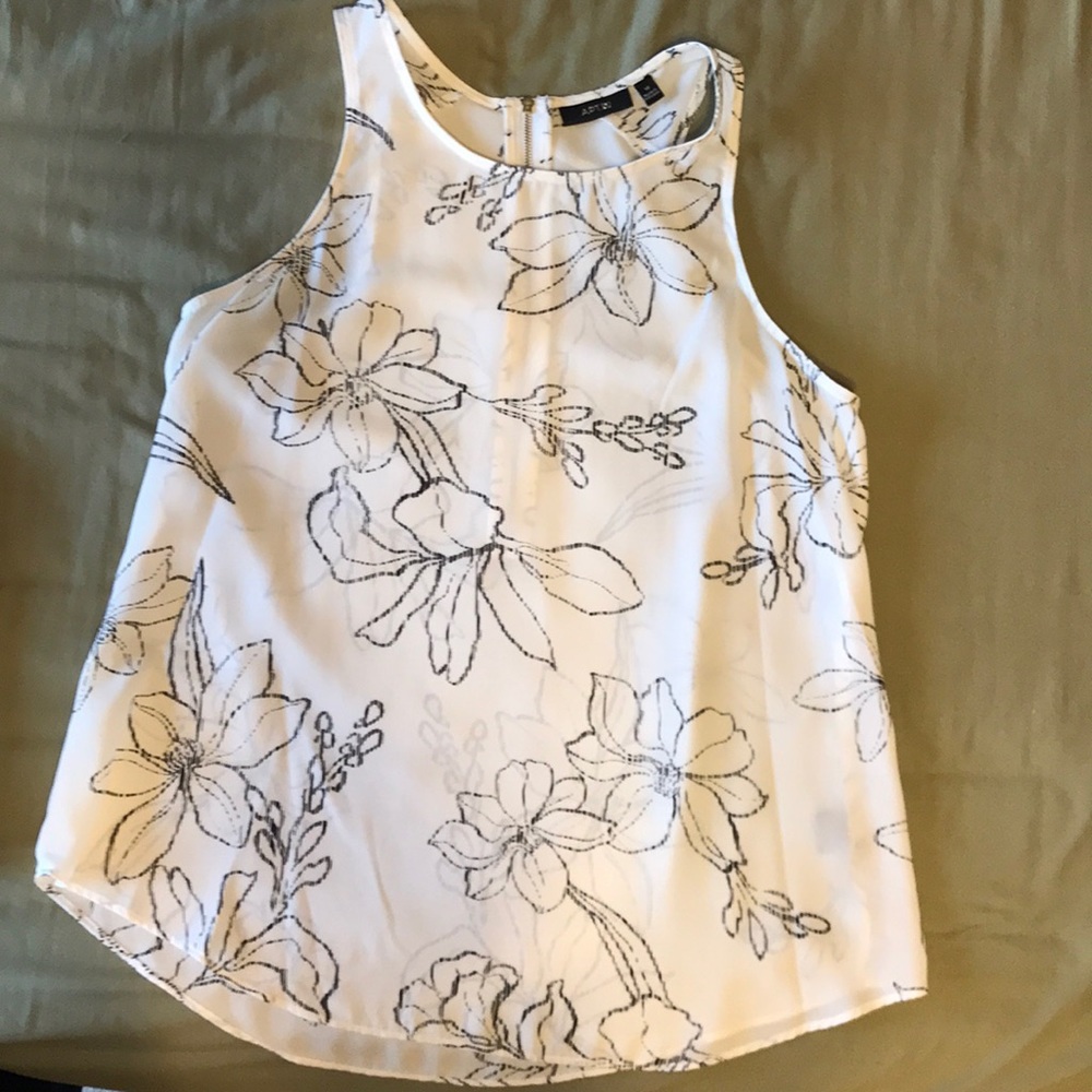 See through ivory color with black flowers tank